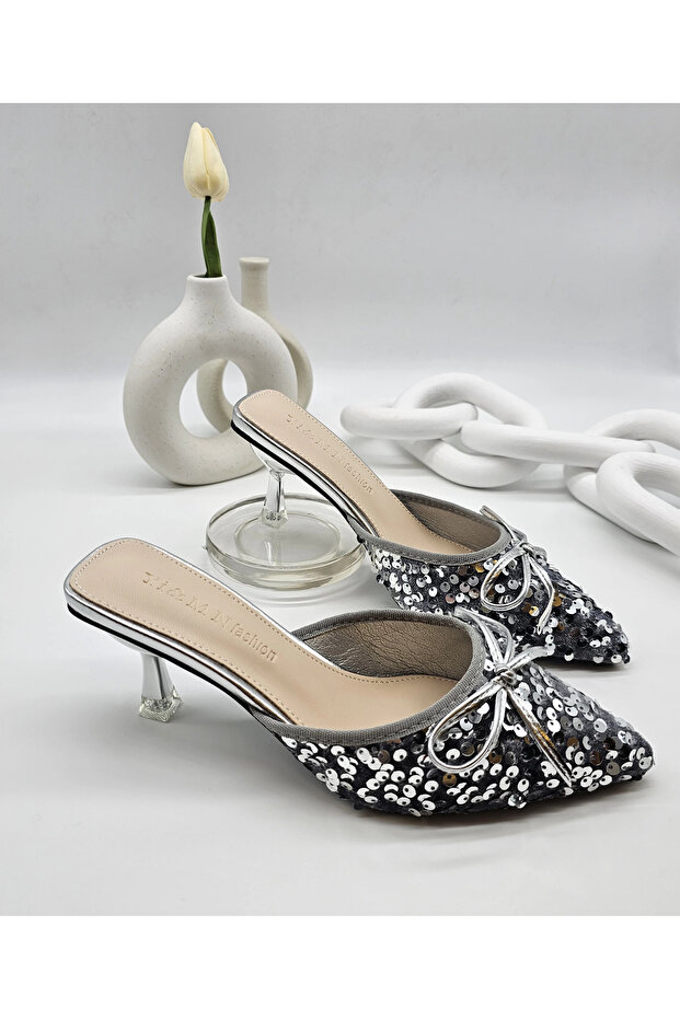 silver sequin heel shoes - 1