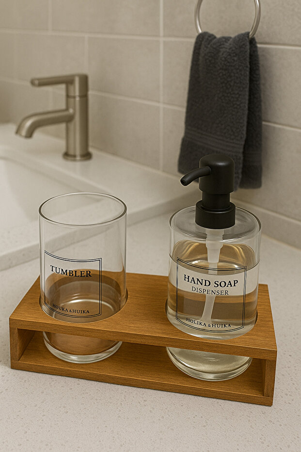 Ahşap Standlı Sabunluk Seti - 2