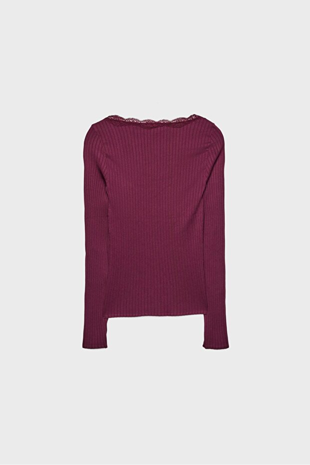 Dantelli dikişsiz tişört - 6