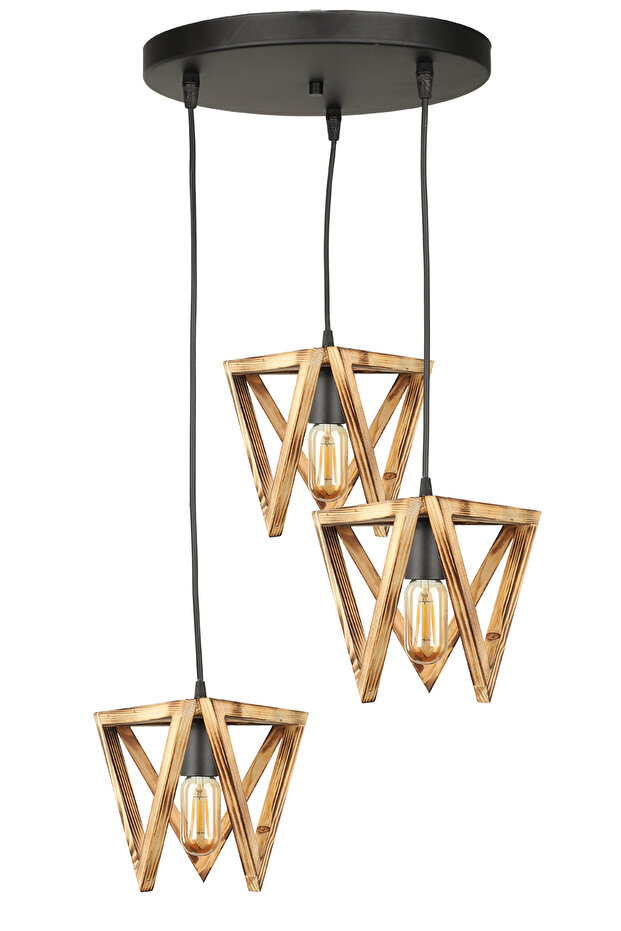 Üçgen 3.Lü Ahşap Avize - 2