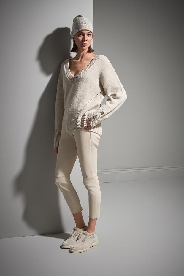 V Yaka Simli Bej Triko Kazak - 1