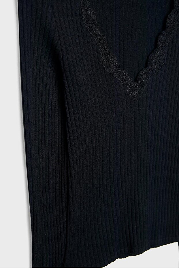 Dantelli dikişsiz tişört - 7