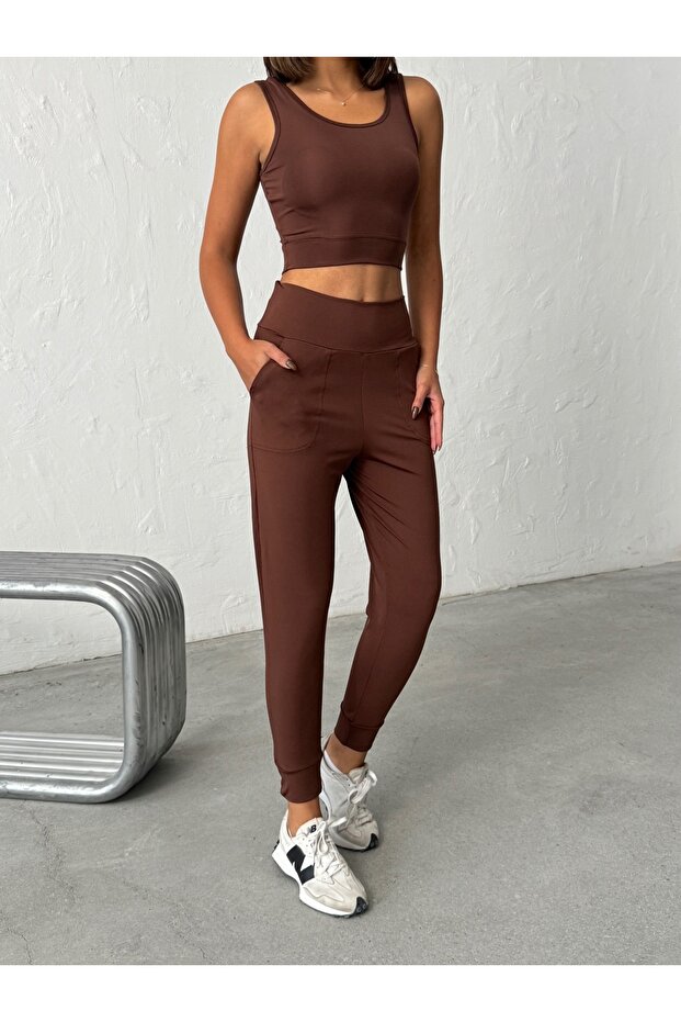 Yüksek Bel Dar Paça Jogger Eşofman Altı - 3