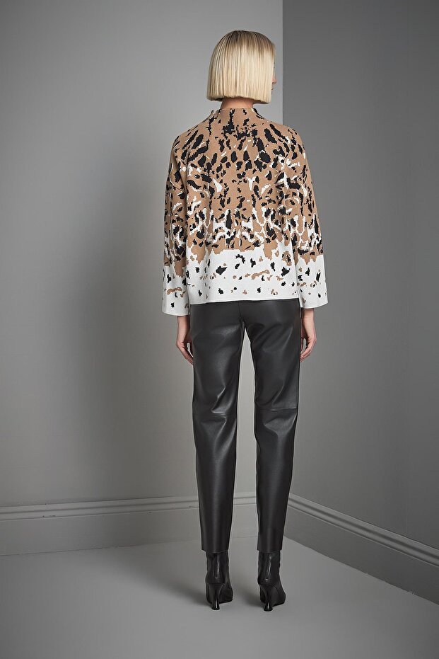 High Neck Lion Patterned Multi Knit Sweater - 5