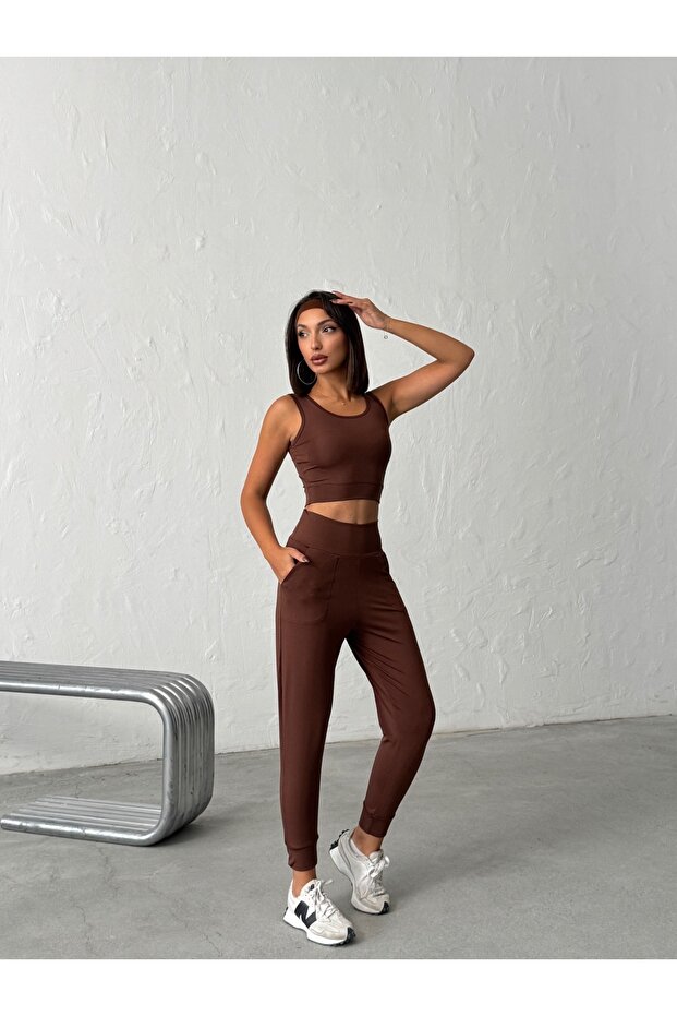 Yüksek Bel Dar Paça Jogger Eşofman Altı - 6