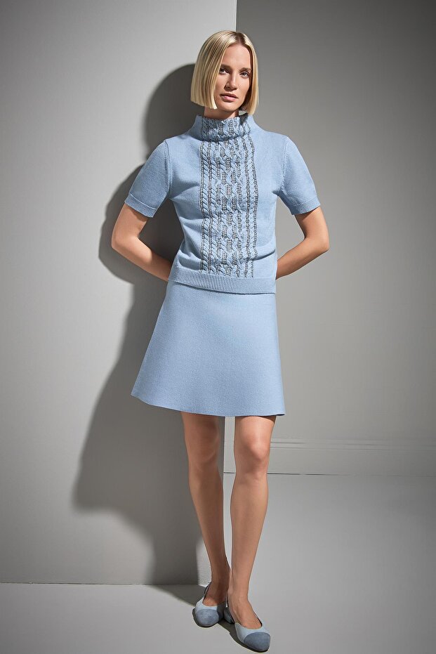 Kloş Mini Triko Etek - 1