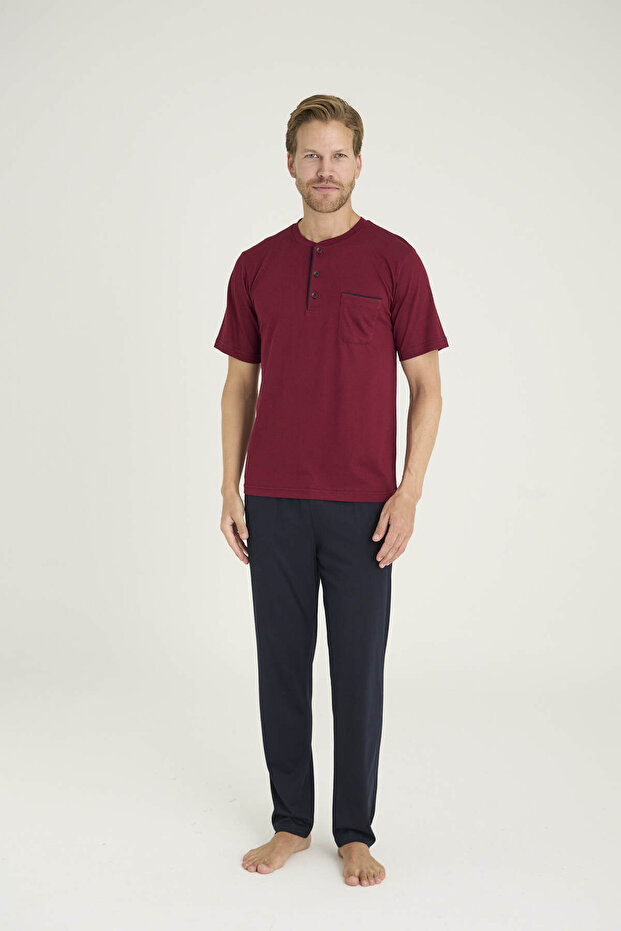 Erkek Büyük Beden Midi Yaka Pijama Takımı - 2