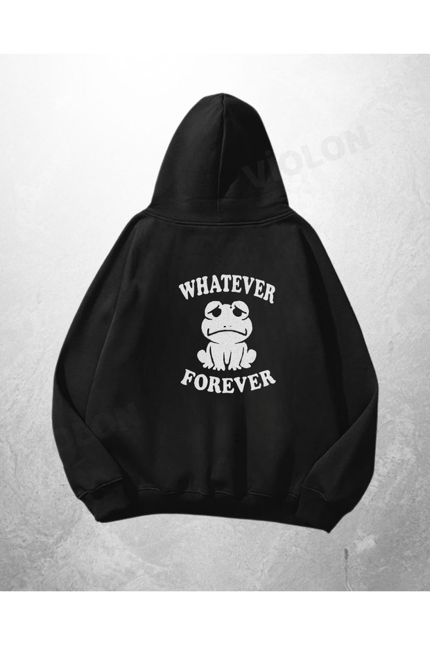 سويت شيرت بقلنسوة كبير الحجم مطبوع عليه Whatever Forever Bear باللون الأسود للجنسين