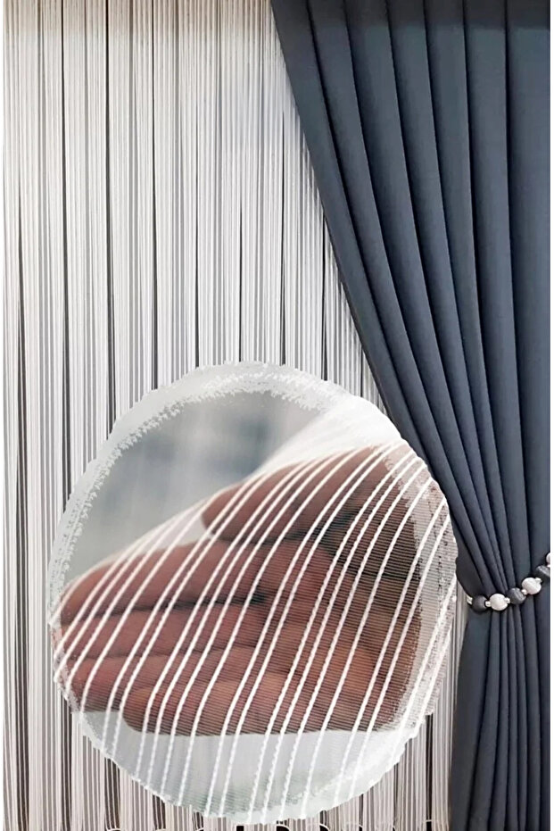 Striped White Tulle Curtain - Thick Grammage, 1/3 Tight Pleat - No Iron