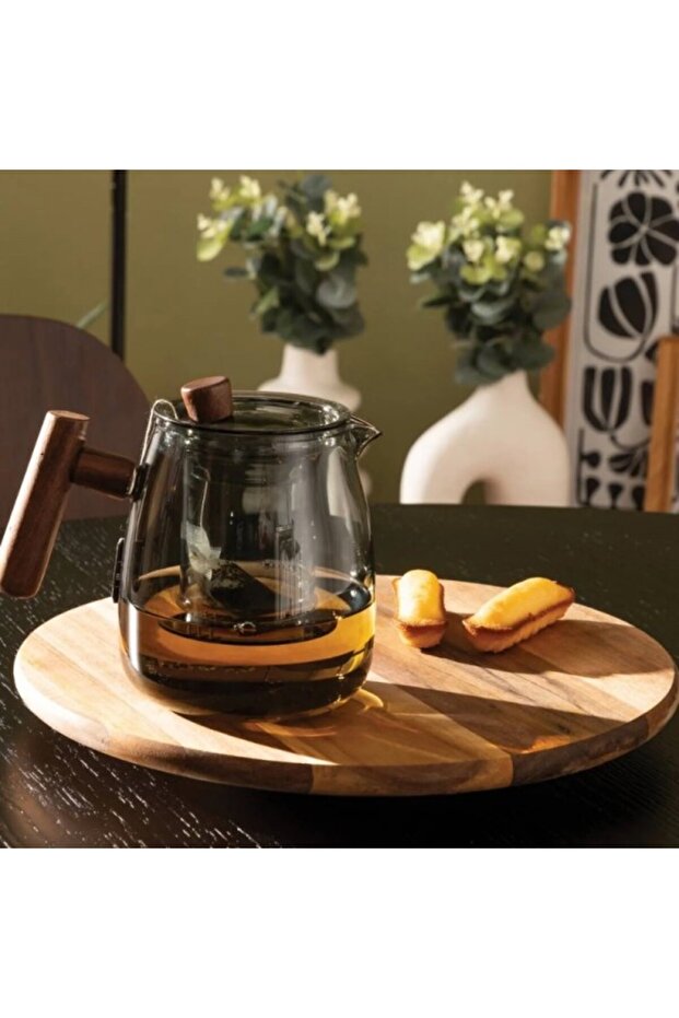 Borosilicate glass teapot with infuser and lid, Twisted Lime Gray, 800 ml - 2