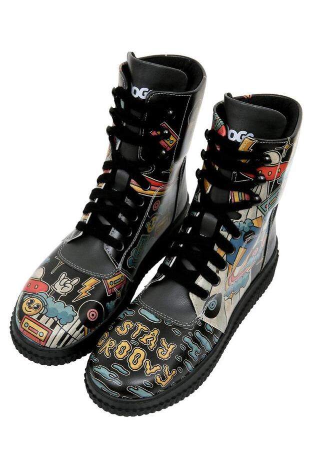 Women's Vegan Leather Black Long Boots - Stay Groovy Design