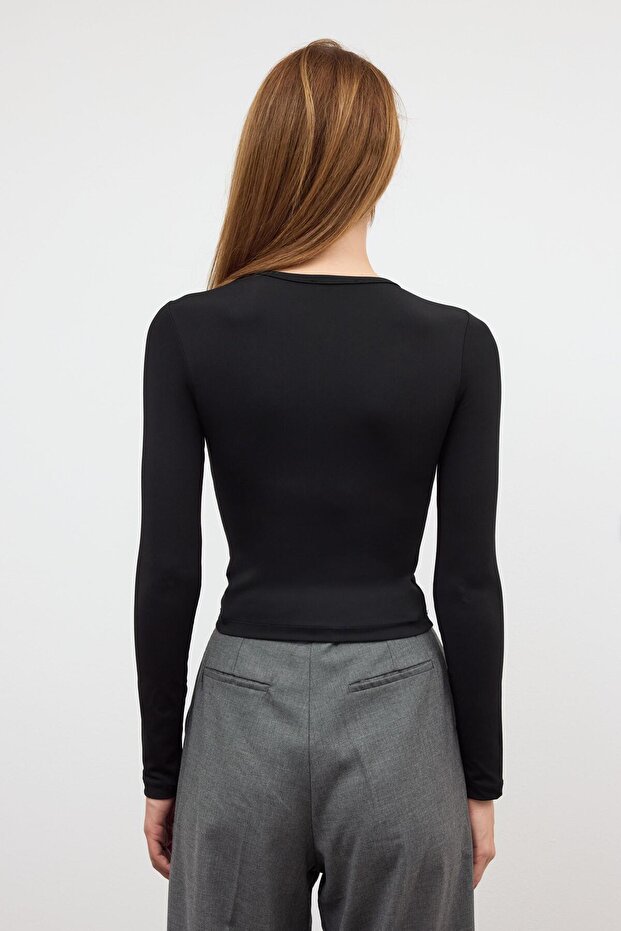 Siyah Bisiklet Yaka Basic Body - 4