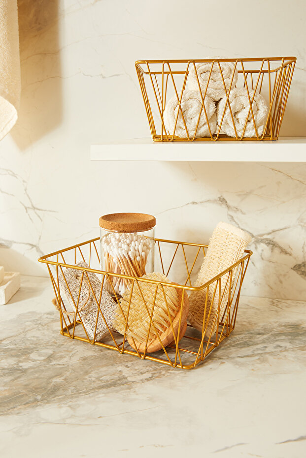 Set of 2 Gold Color Metal Baskets 25 X18.5X10.5 / 20.5X15.5X10