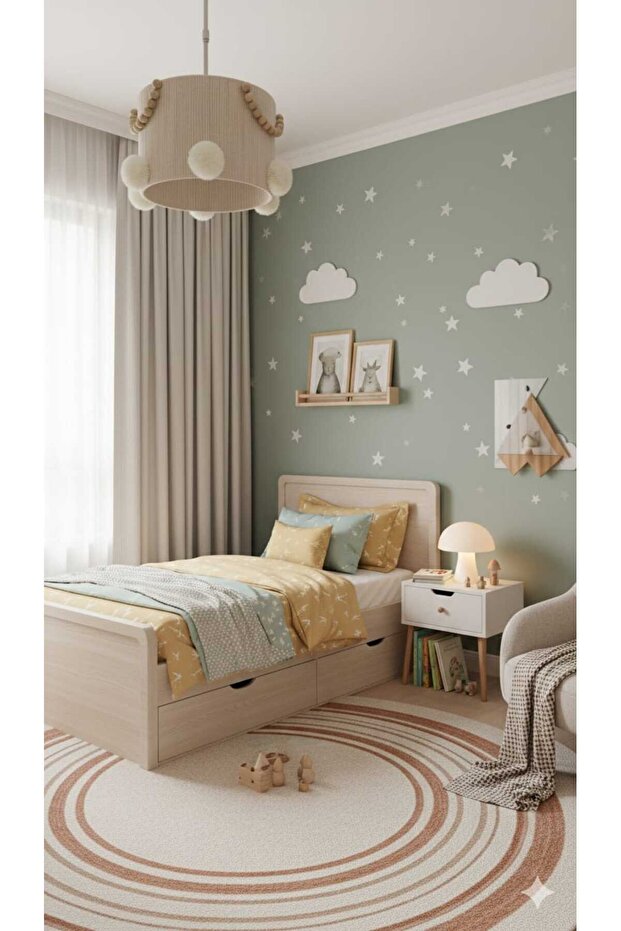 Ekru Makrome Avize Çocuk Odası Avize Bebek Odası Avize Aydınlatma - 3