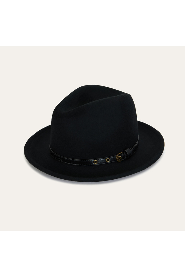Wool Fedora Hat with Belt Detail