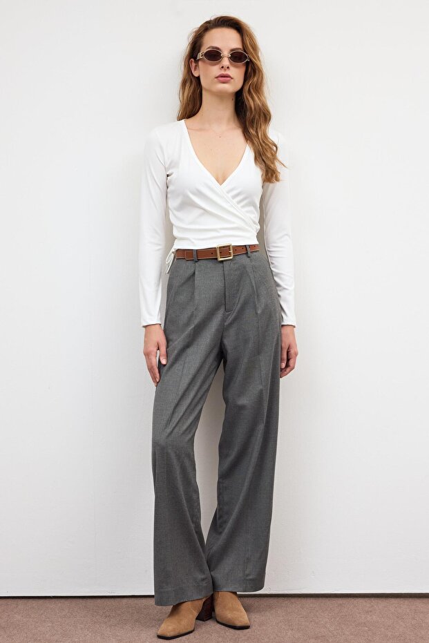 White Basic Double Breasted Tie-Up Blouse - 2