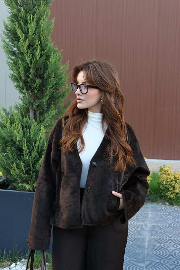 Acı Kahve Morris Kırçıllı Kaşe Ceket - 6