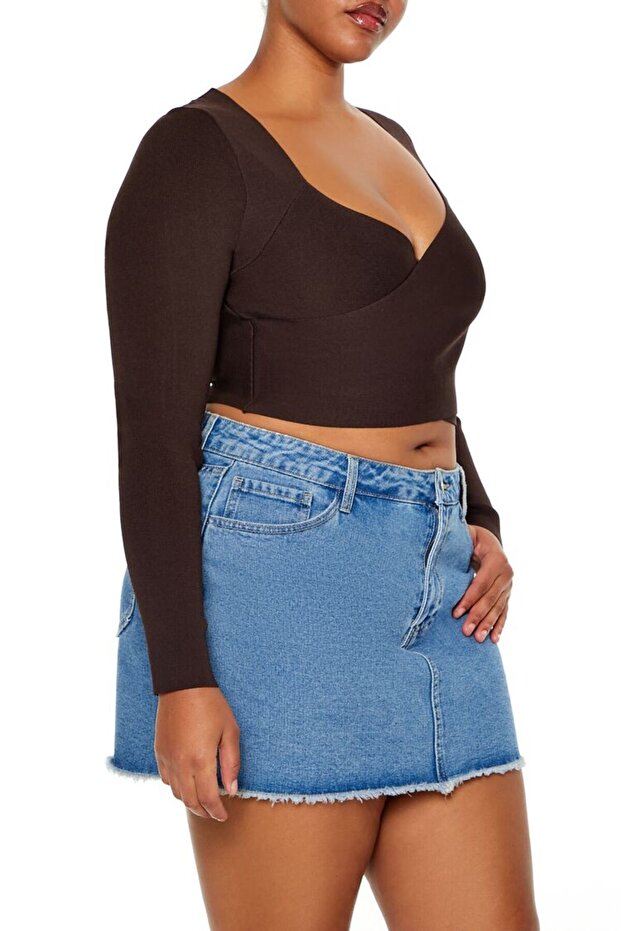 Plus Size Kruvaze Yaka Bluz - 1