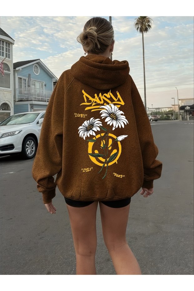 Unisex Daisy Daisy Colorful Custom Printed Cotton Oversize Hooded Sweatshirt