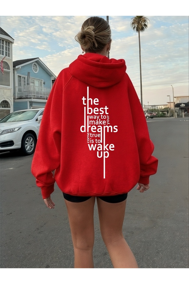 Unisex Dreams Text Colorful Custom Printed Cotton Oversize Hooded Sweatshirt