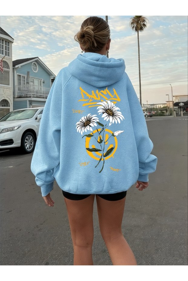 Unisex Daisy Daisy Colorful Custom Printed Cotton Oversize Hooded Sweatshirt
