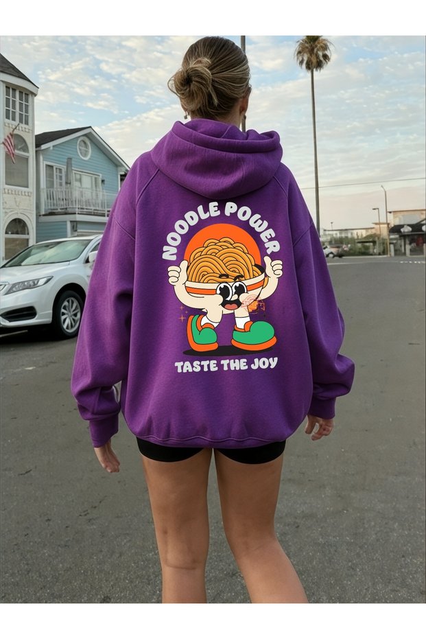 Unisex Noodle Power Colorful Custom Printed Cotton Oversize Hooded Sweatshirt