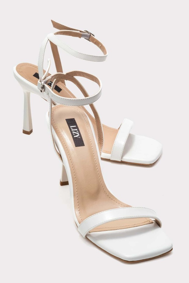 White - Single Strap Thin Heeled Women's Shoes