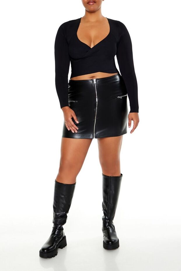 Plus Size Kruvaze Yaka Bluz - 4
