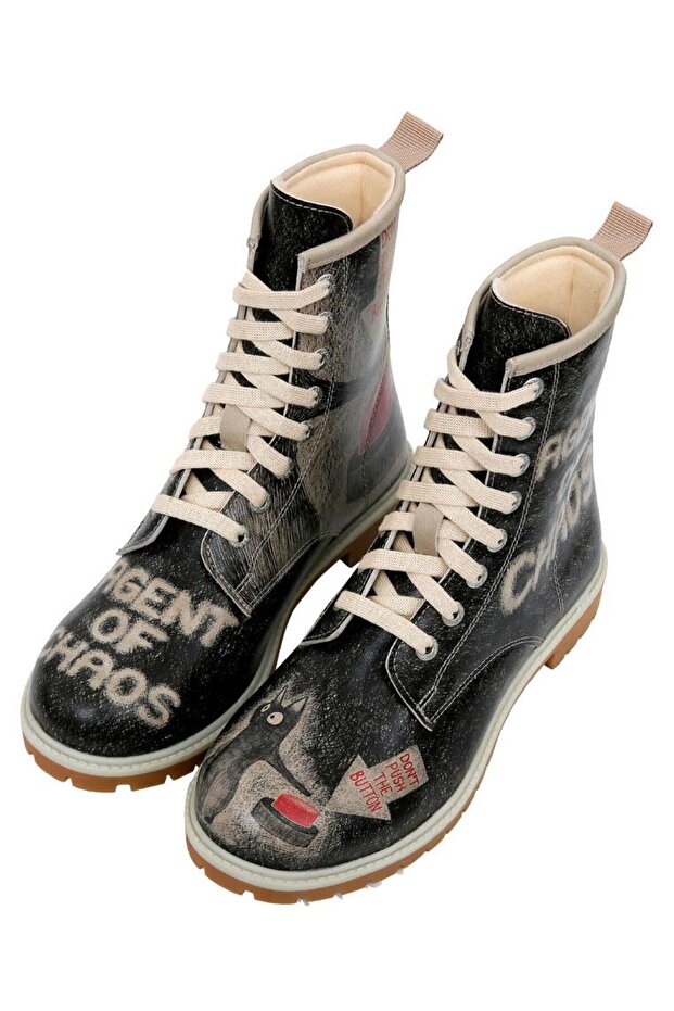 Women's Vegan Leather Black Long Boots - Agent of Chaos Design