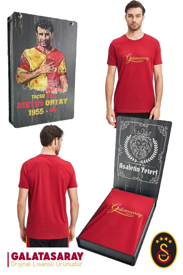 Original Licensed Red Men's T-Shirt Text Oktay Printed Gift Wooden Box
