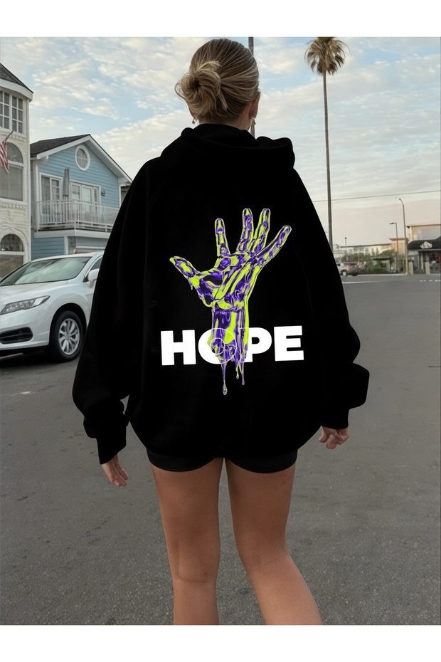 Unisex Hope Hand-Colored Custom Printed Cotton Oversize Hooded Sweatshirt
