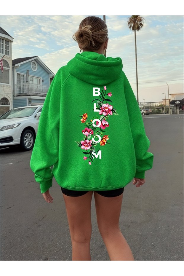 Unisex Bloom Floral Colorful Custom Printed Cotton Oversize Hooded Sweatshirt