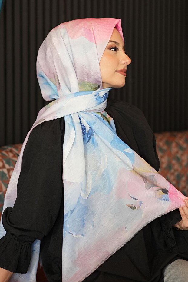 Flower Pattern Mint Cotton Shawl - 4