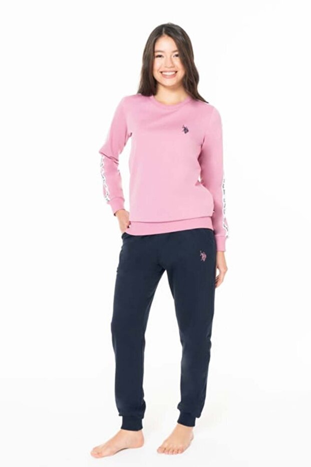 Women's Crew Neck Long Sleeve Pajama Set Comfortable Fabric with Banded Legs