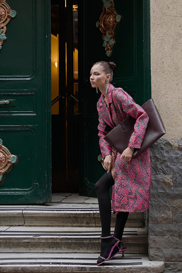 Brocade Fabric Pink Patterned Jacket Kimono - 3