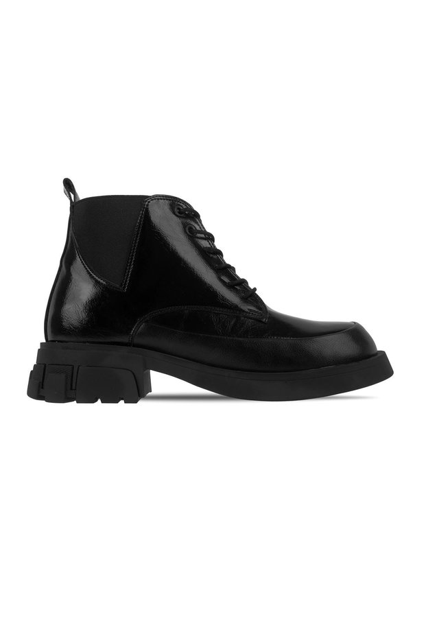 Lora Women's Lace-Up Rubber Detailed Zippered Ankle Boots-Black