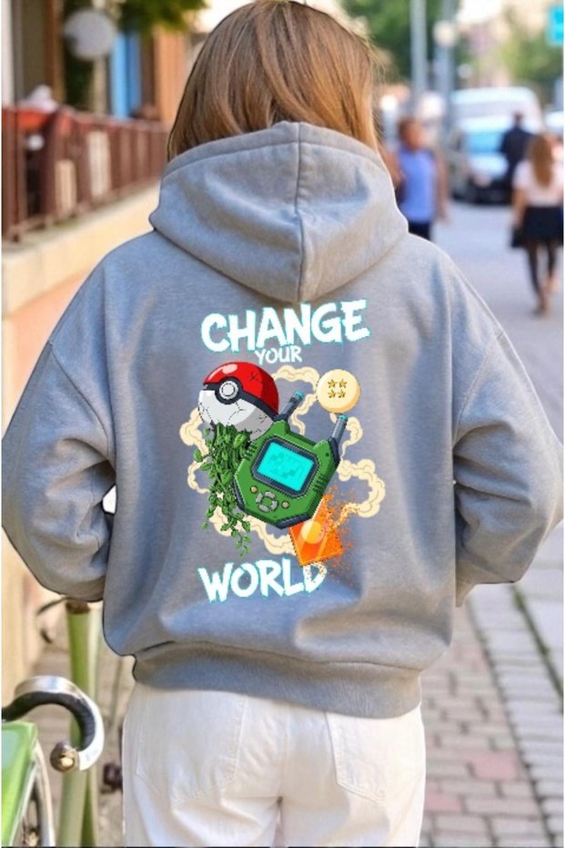 Unisex Change Your World Colorful Custom Printed Cotton Oversize Hooded Sweatshirt