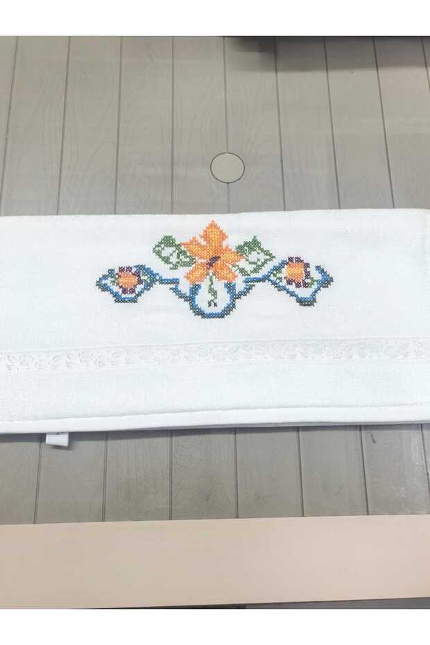 Handmade, Handcrafted Cross Stitch Embroidery Towel 50X90 Velvet 240Gr Premium Luxury