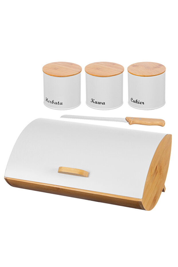 Bread box with a set of containers and a knife 2702 - 1