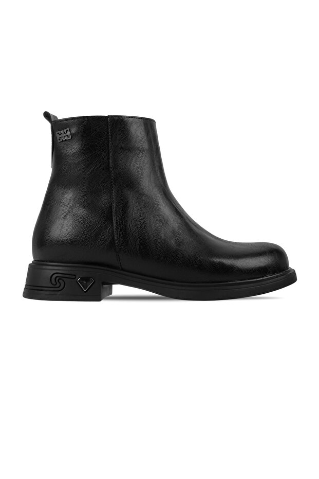 Kinoa Women's Stitching Detailed Zippered Patterned Heel Detailed Boots B4208-Black