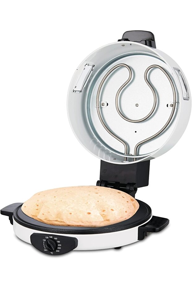 SONASHI 2-in-1 Arabic Bread & Pizza Maker White – Stainless Steel Tube, On/Off Switch, Non-Stick C