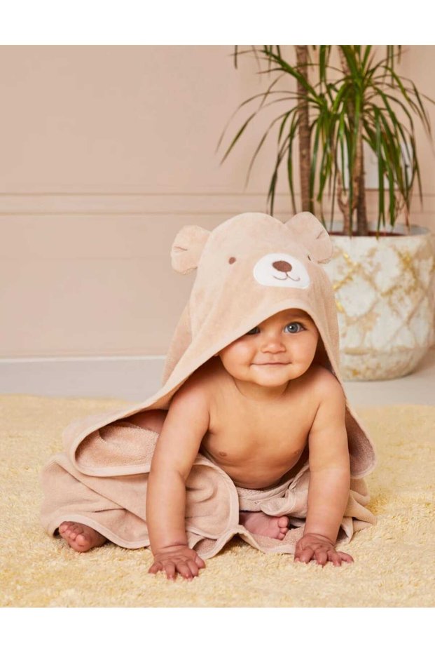 Outlet 100% Organic Cotton Soft Baby Girl-Boy Bath Swaddle Towel Brown/Bear