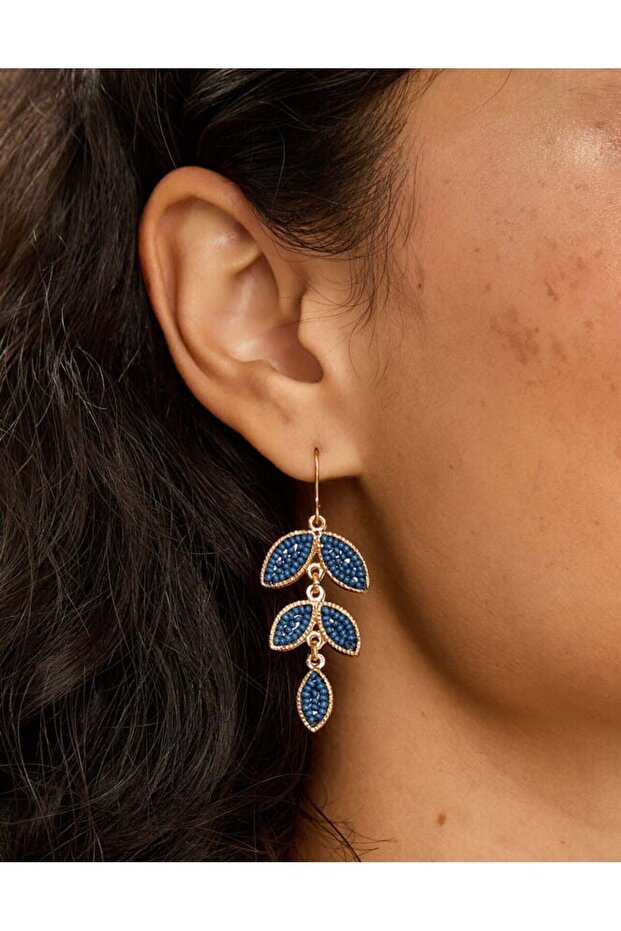 Boncuklu Yaprak Küpe - 3