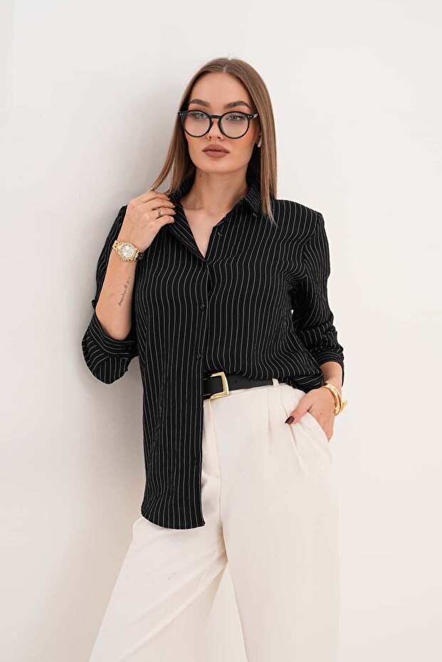 Çizgili Basic Gömlek - 6