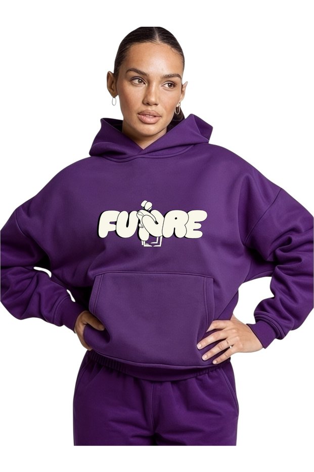 Unisex Future Colorful Custom Printed Cotton Oversize Hooded Sweatshirt