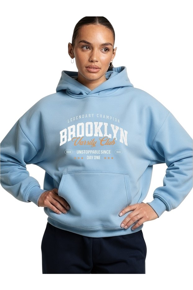 Unisex Brooklyn Colorful Custom Printed Cotton Oversize Hooded Sweatshirt