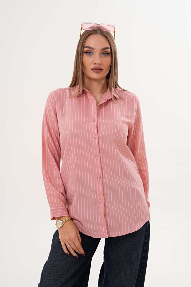 Çizgili Basic Gömlek - 1