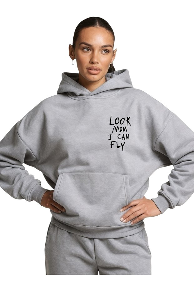 Unisex Look Mom Colorful Custom Printed Cotton Oversize Hooded Sweatshirt