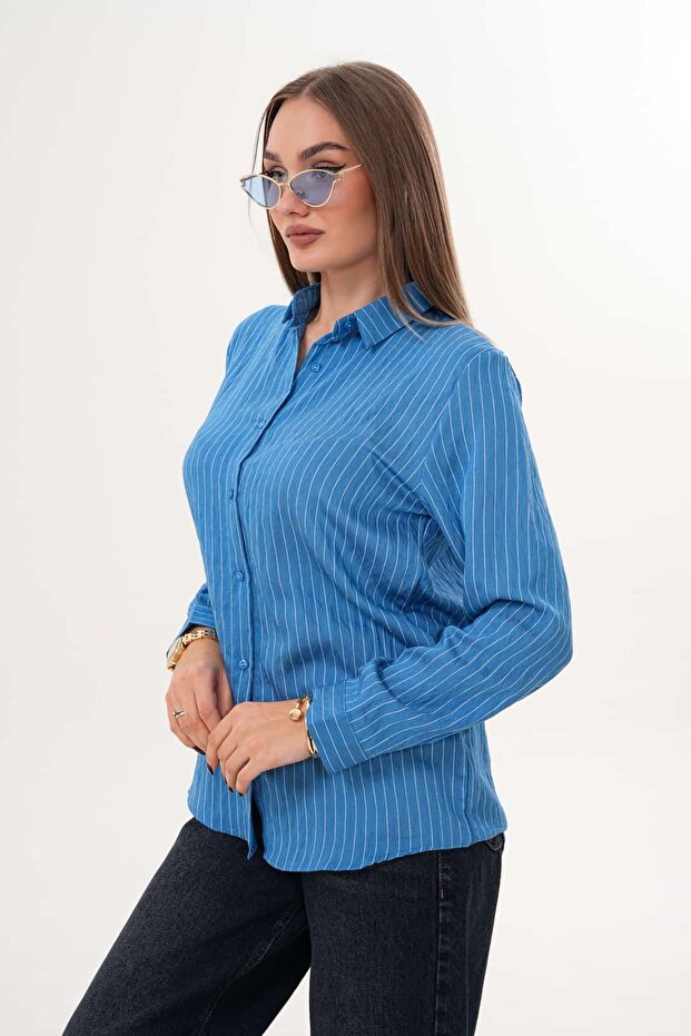Çizgili Basic Gömlek - 4