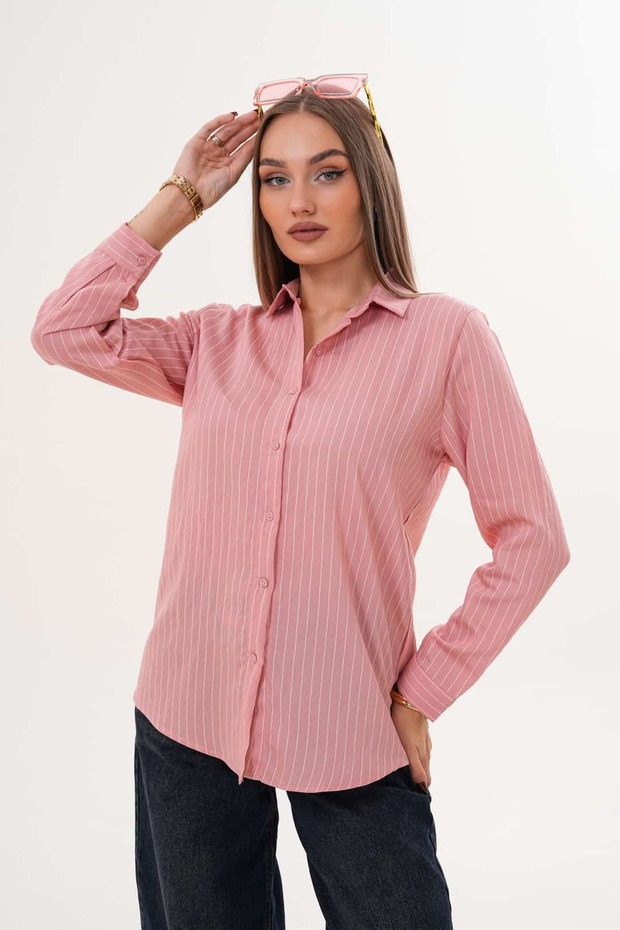 Çizgili Basic Gömlek - 4